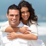woman embracing the man from behind